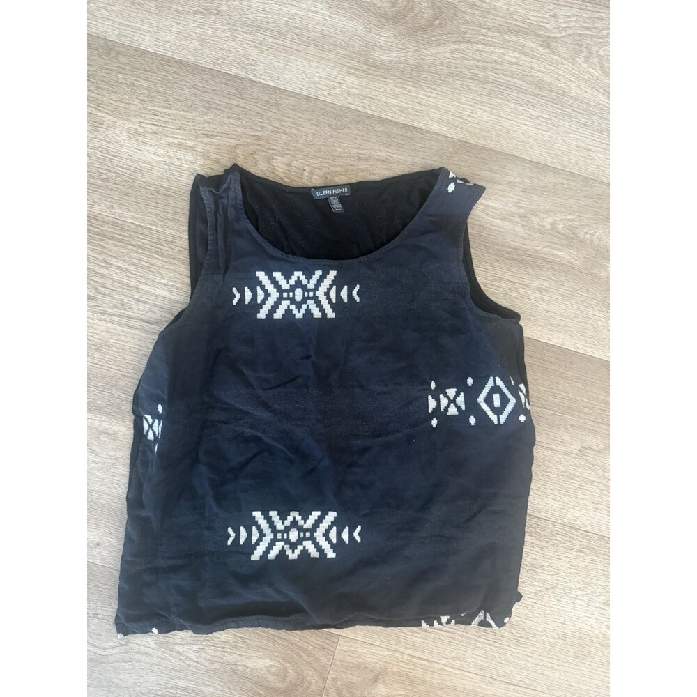 Eileen Fisher Black Tribal Print Organic Cotton Tank Top Size Medium M